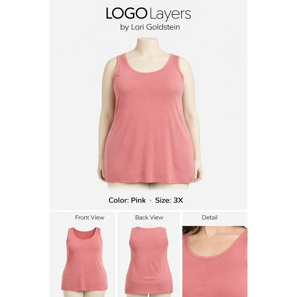 LOGO Layers by Lori Goldstein Pink Slim Knit Tank Top 3X Scoop Neck‎ Tunic